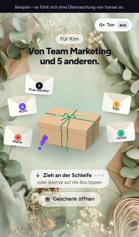 Das gemeinsame Geschenk mit den Grüßen aus dem Team